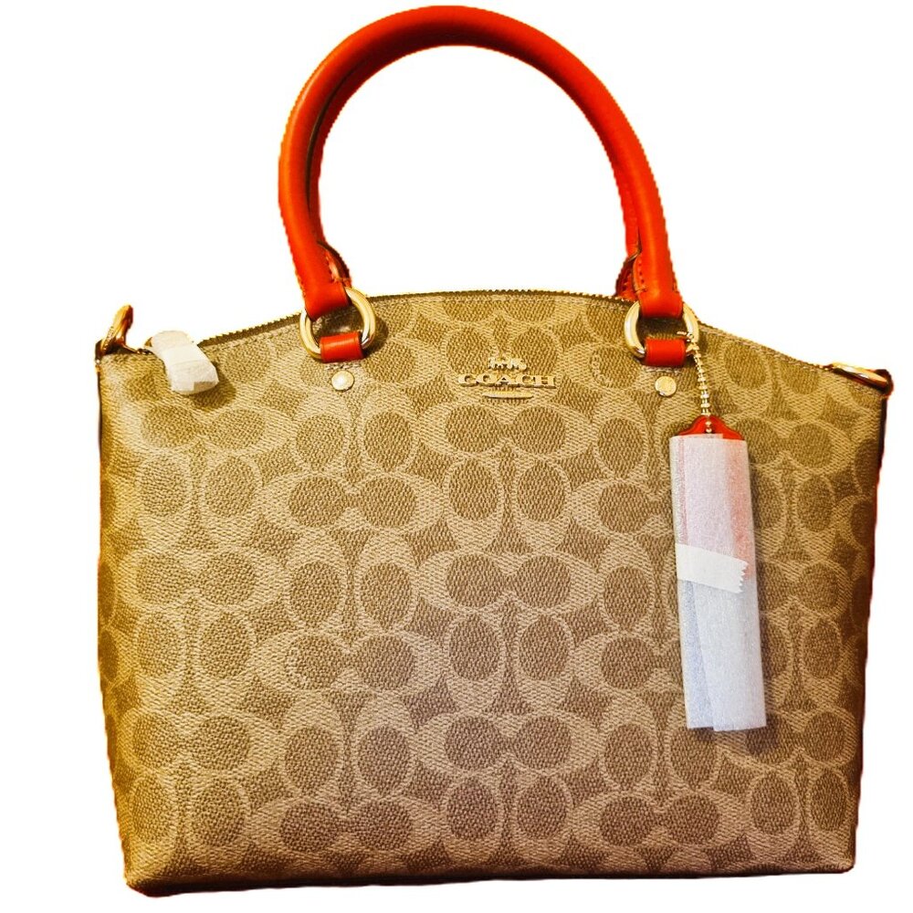 Coach Sadie Satchel Bag in Signature Canvas with Red Handles